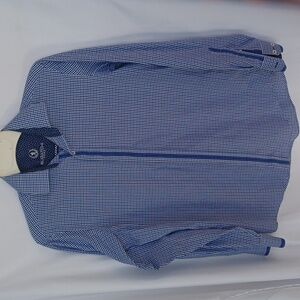 Bugatchi Classic Fit Blue & White Plaid Long Sleeve Button Down Dress Shirt, S